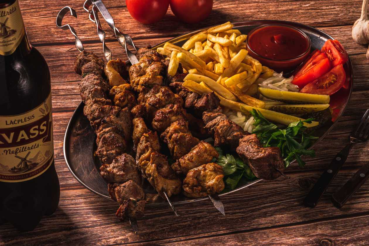 Two chicken and two pork shashliks