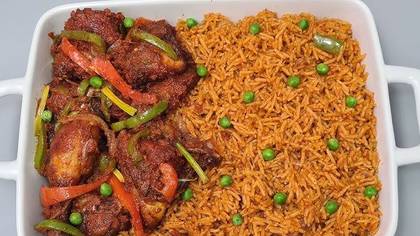 Jollof Rice with Fried Chicken