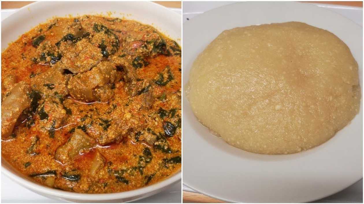 EGUSI SOUP SERVED WITH EBA OR SEMOLINA FUFU (KINDLY SELECT PROTEIN & CARBS OF CHOICE )