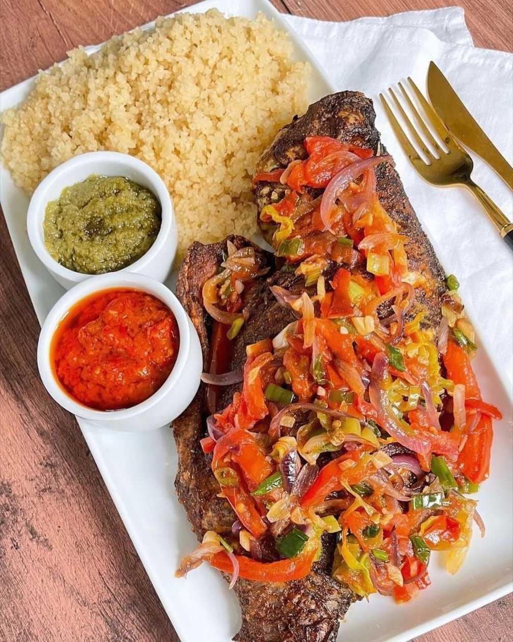 ATIEKE (ACHEKE ) WITH GRILLED  MEDIUM SIZE TILAPIA
