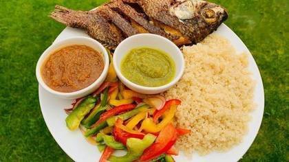 ATIEKE (ACHEKE) WITH FRIED MEDIUM SIZE TILAPIA