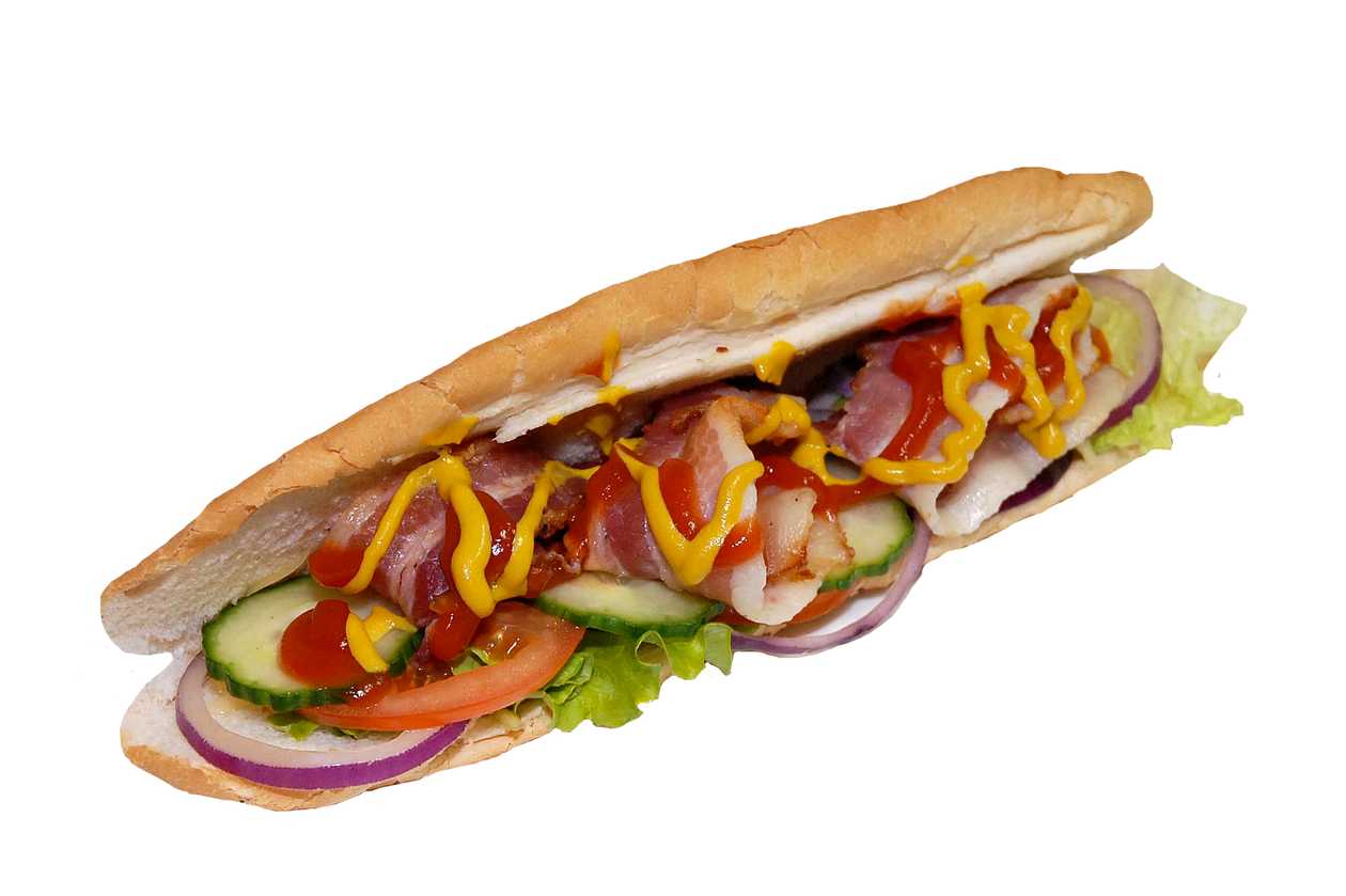 Hot dog with sausage cheese and smoked bacon