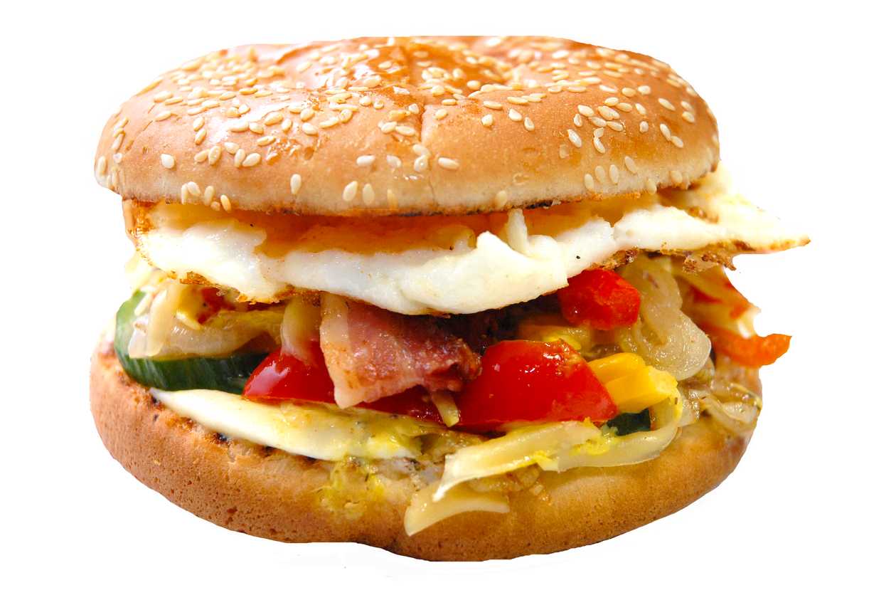 Burger with bacon and fried egg