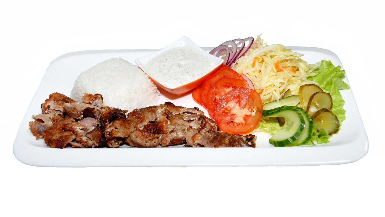 Kebab on a plate with rice