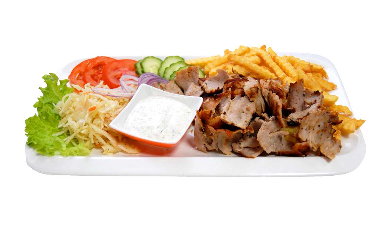 Kebab on a plate with French fries