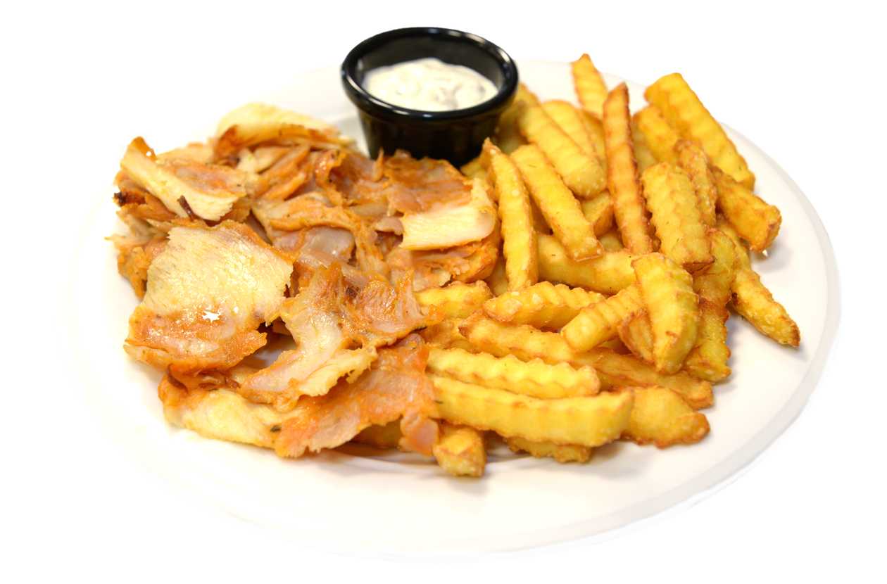 Kebab meat with French fries