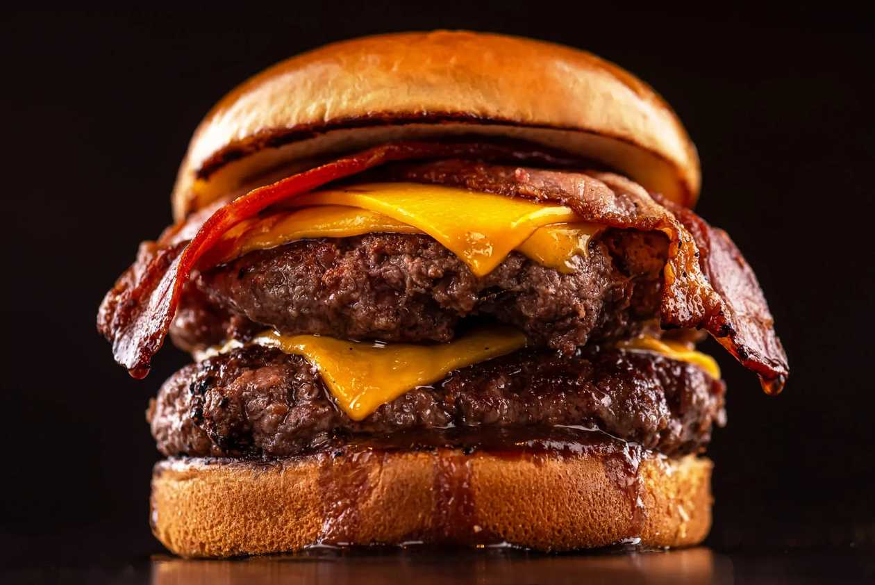 Double Cheese Bacon with drinks