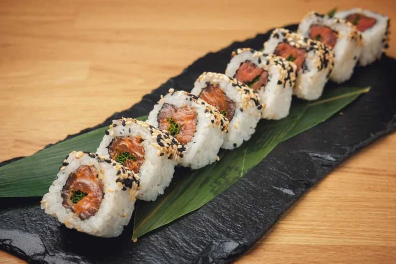 Spicy Salmon Uramaki Rolls