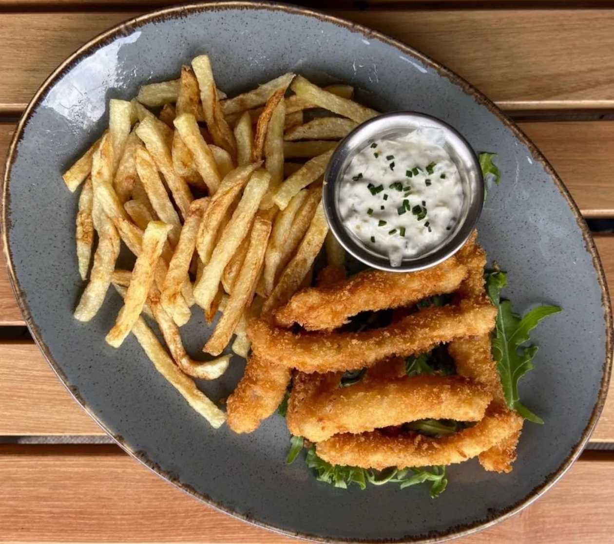 Fish Fingers with French Fries and Mayonnaise Sauce