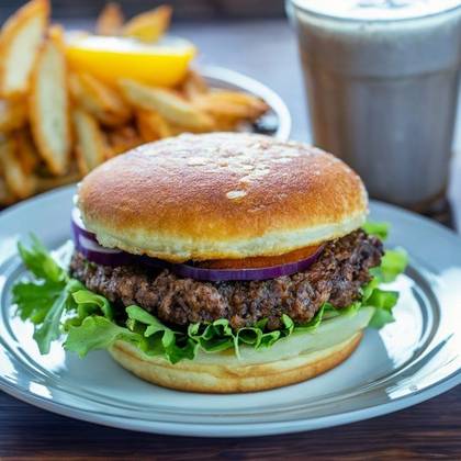 Meat patty in pancake menu
