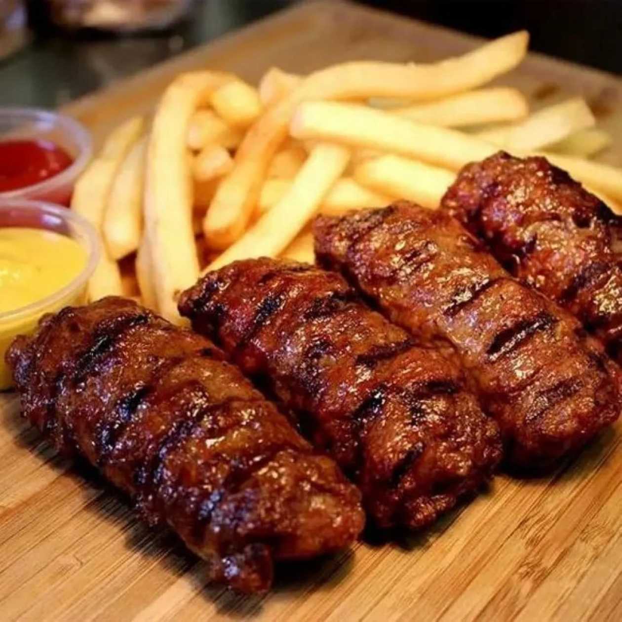 Angus Grill Minced Meat Rolls with French Fries and Mustard