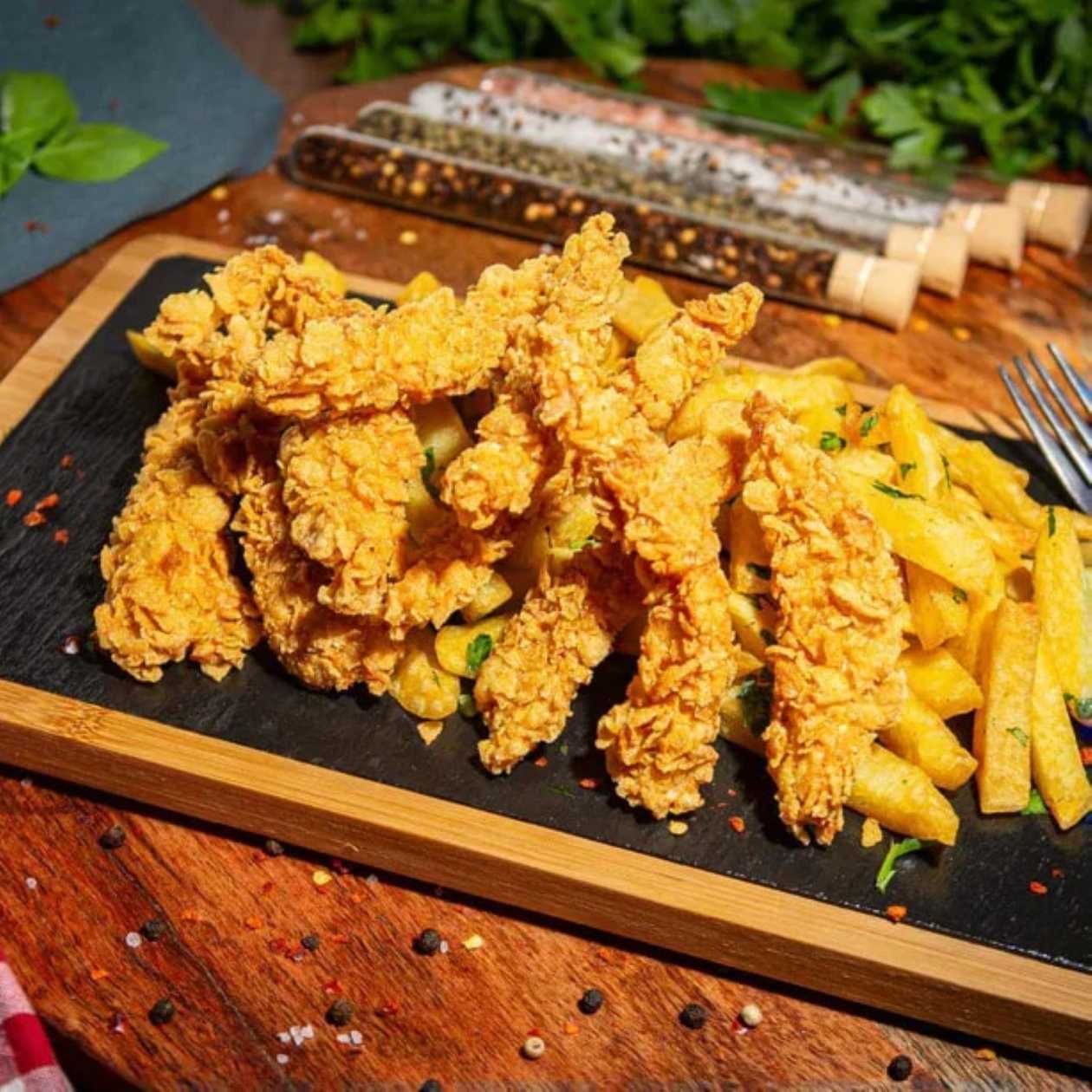 Crispy with Potatoes and Salad