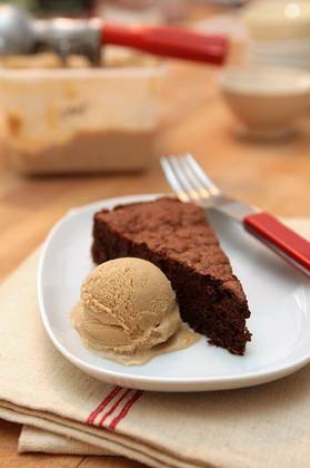 Flourless chocolate cake served with ice Cream