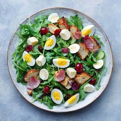 Egg and bacon salad with turkey