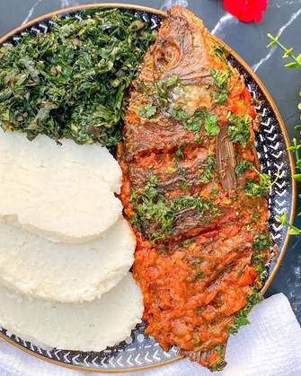 Medium Wet Fry Tilapia with Ugali & Greens
