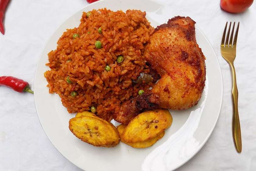 Jollof Rice with Fried Chicken