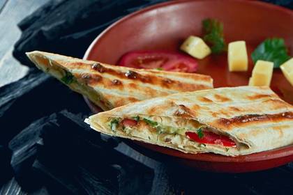 Lavash Khorovadz with Cheese, Herbs and Tomato
