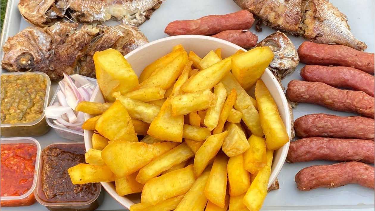 Fried Yam with Peppered Sausage