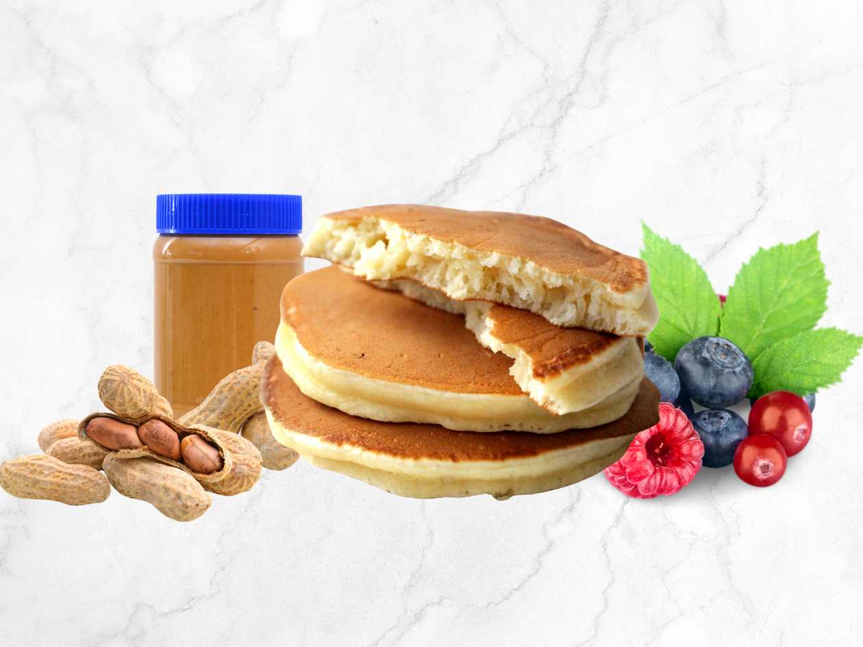American Pancakes w/ Peanut Butter & Red Fruits