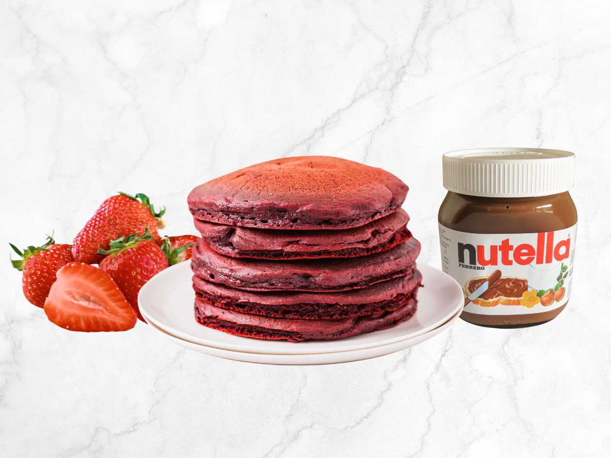 Red Velvet Pancakes W/ Stawberries & Nutella