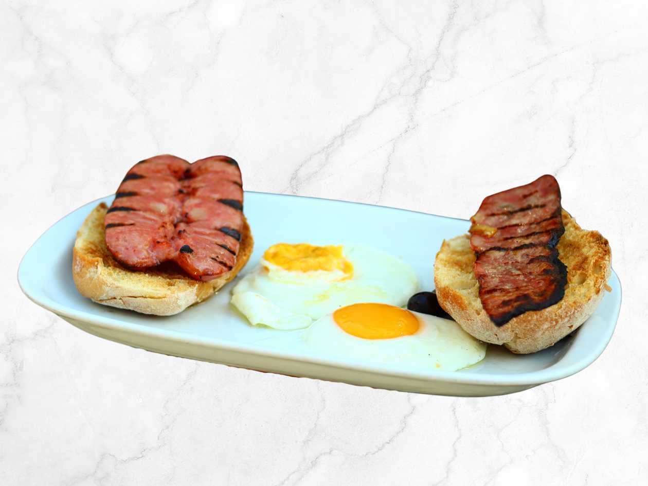 Fried Eggs, Sausage, Bacon & Toast