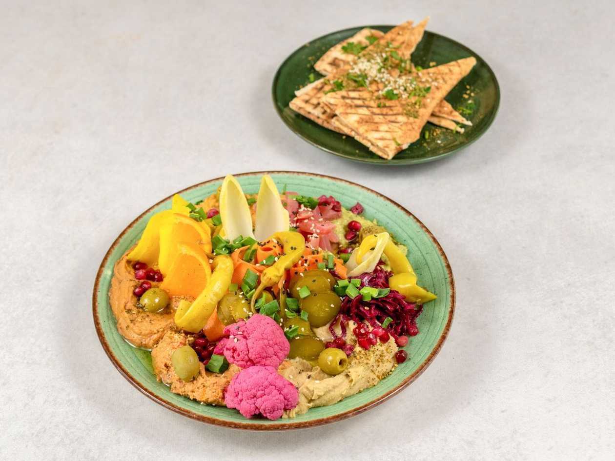 Hummus, baba ganoush, tabbouleh