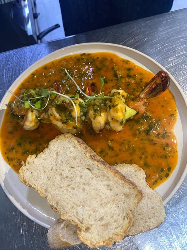 Sautéed Prawns with red Sriracha sauce