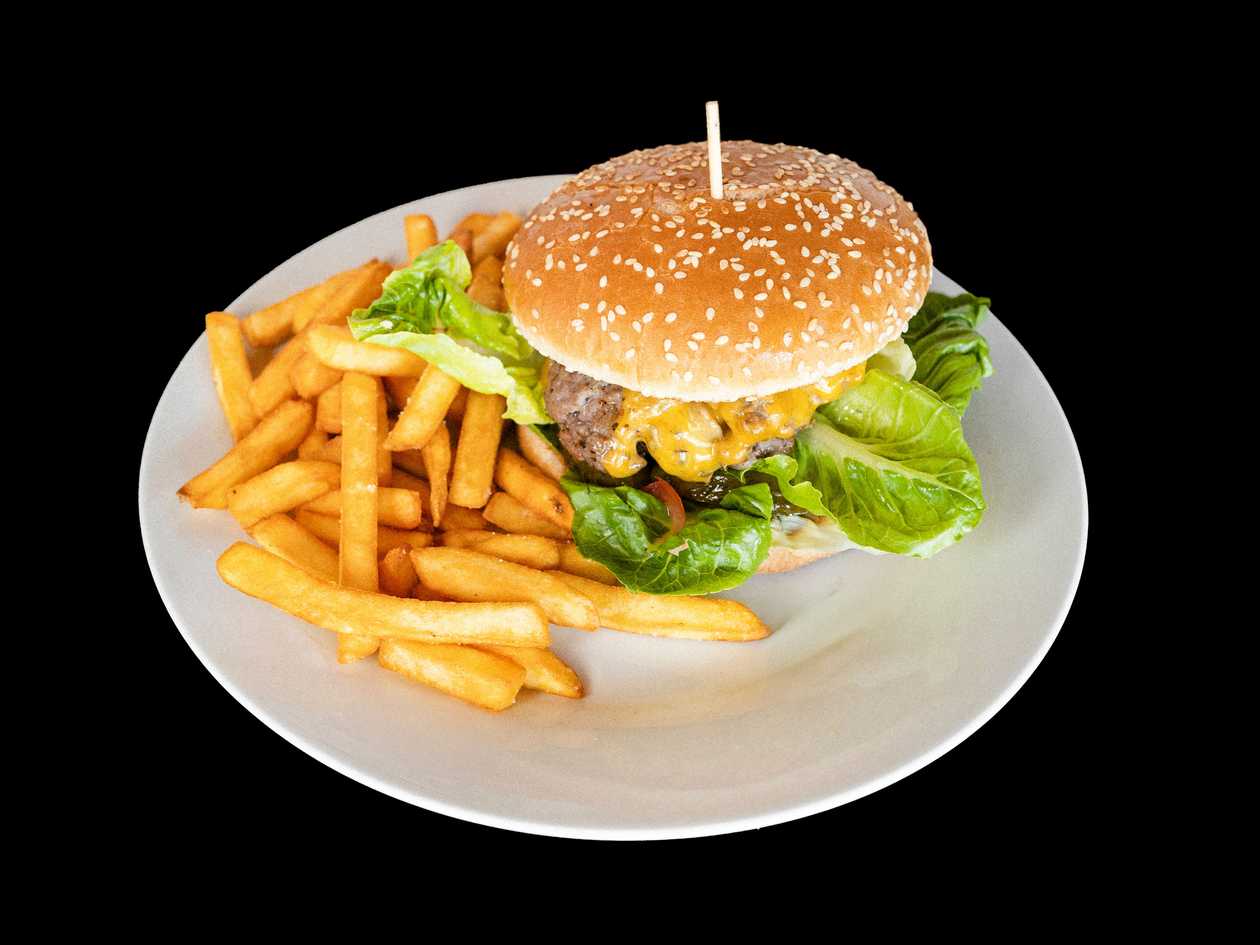 Cheeseburger cu cartofi prajiti