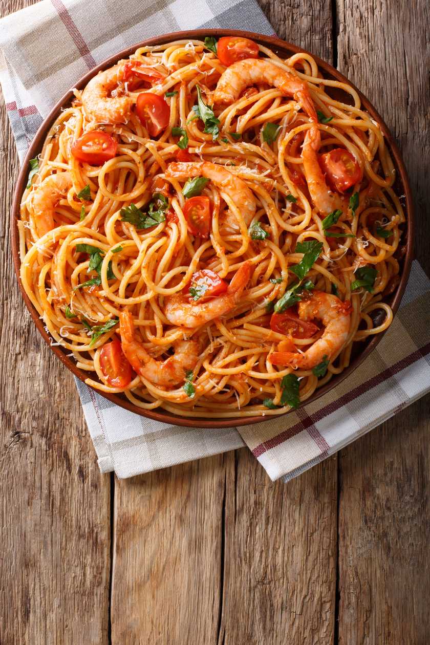 Spaghetti with shrimp