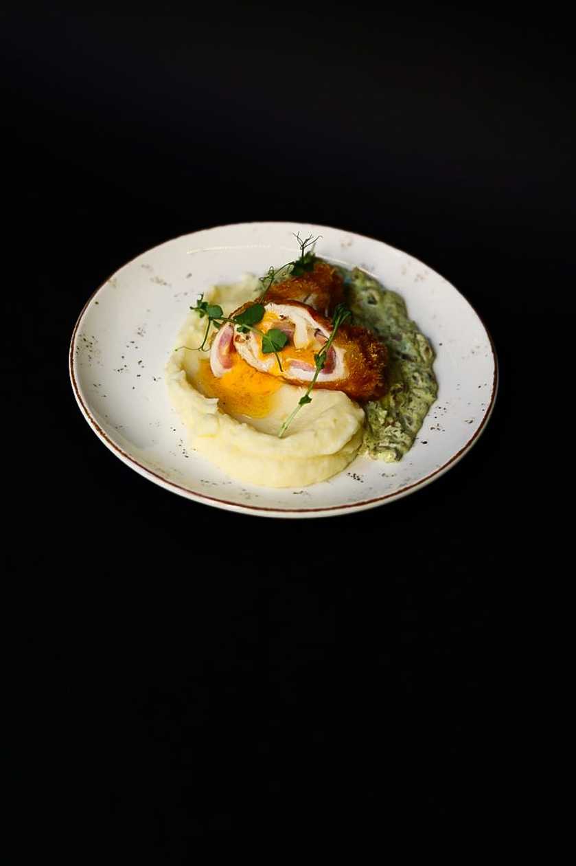 Chicken Roll with Mashed Potatoes and Mushroom Sauce