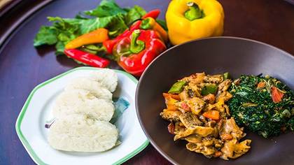 Matumbo Stir Fry with Ugali and Vegetables
