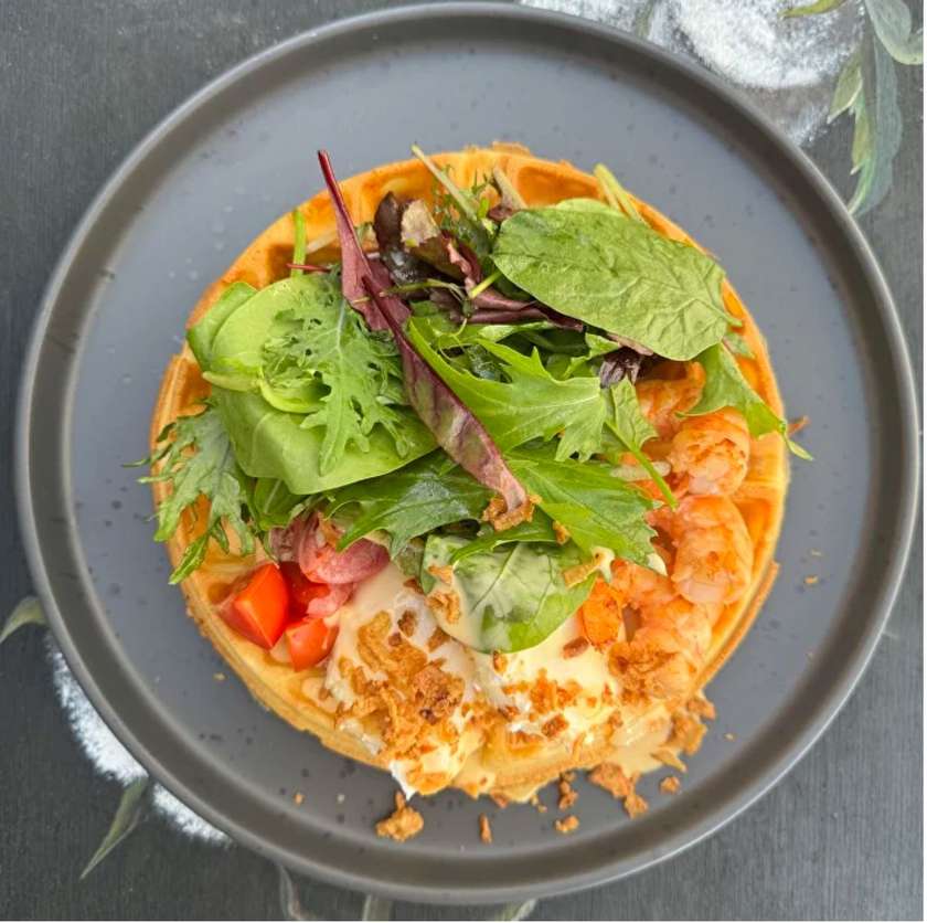 Benedict Waffle with Shrimp