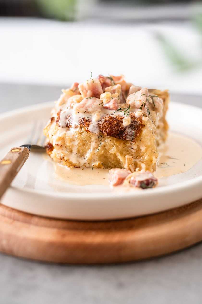 Kugelis su  grybų padažu + sriuba