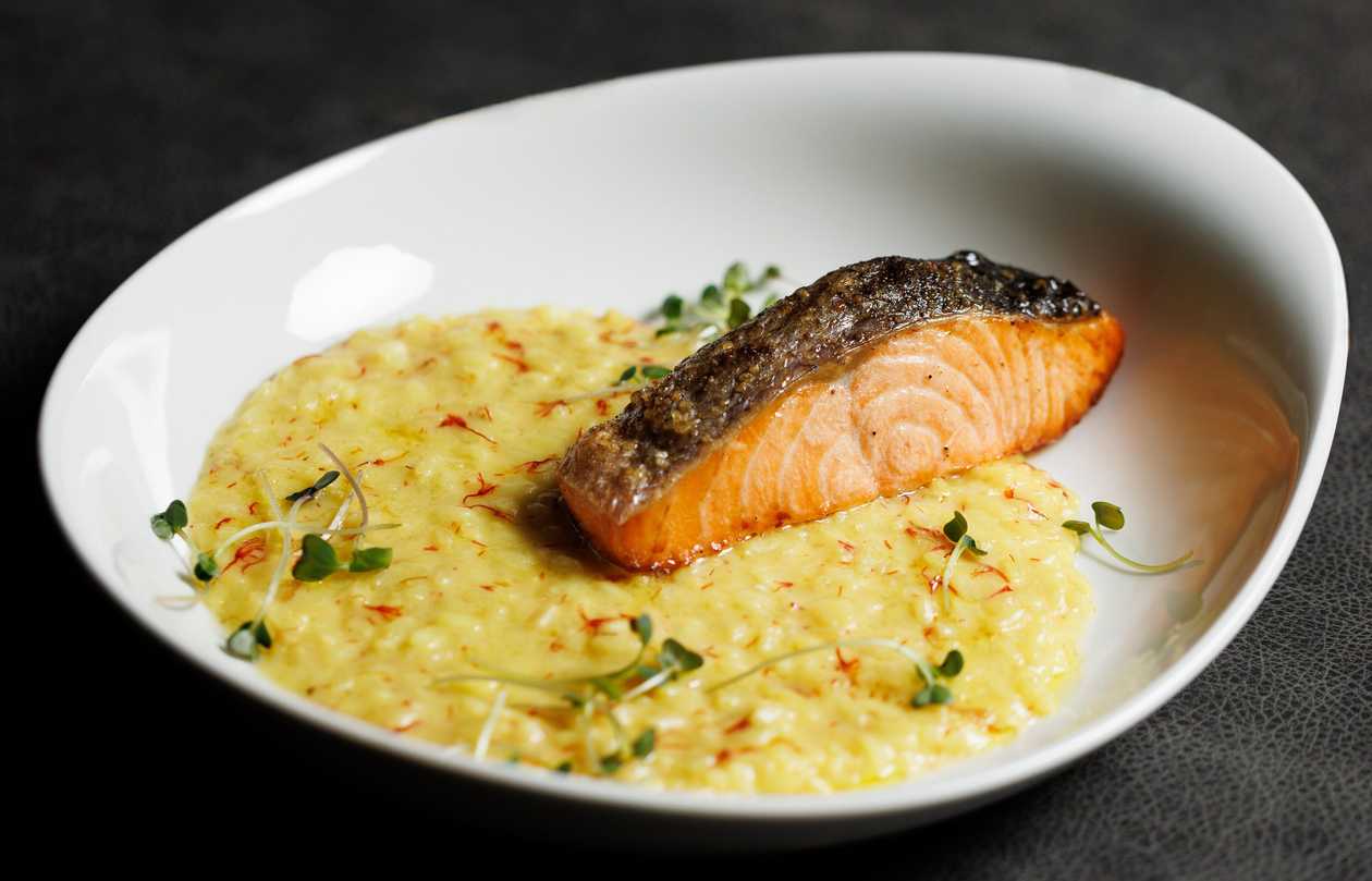 Salmon with saffron risotto