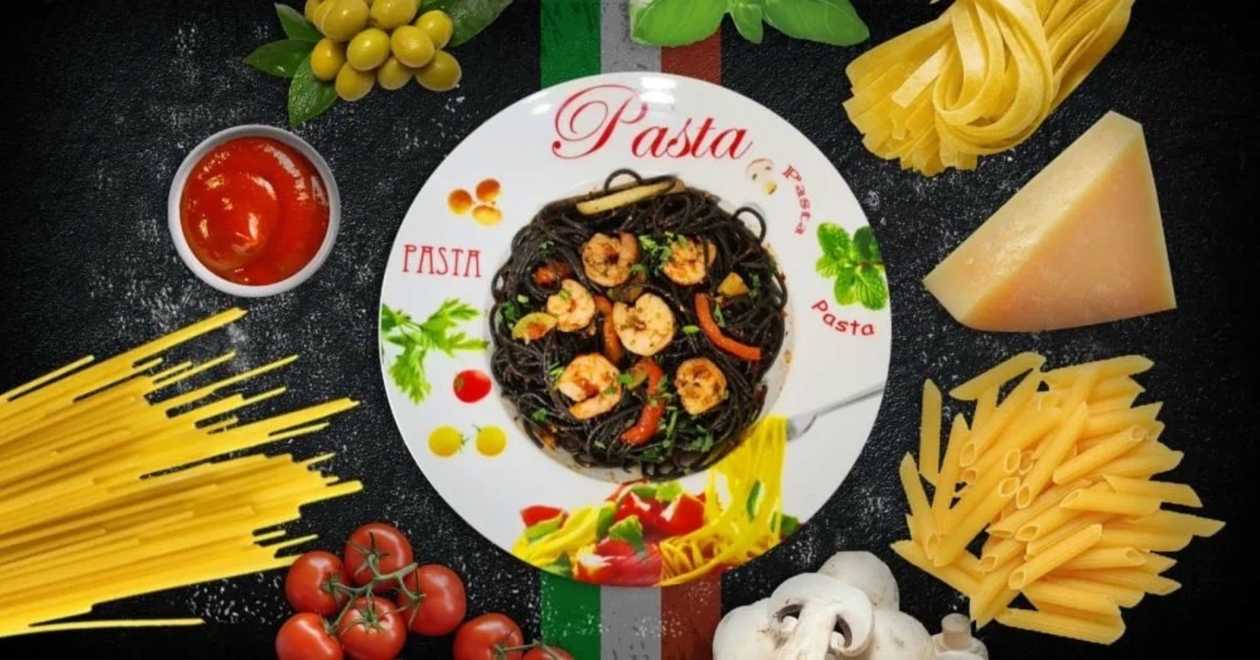 Spaghetti Nero di Seppia con Gamberi e Zucchini