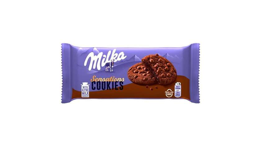 Milka Cookies Sensations Cocoa Cookies with a Soft Center and Pieces of Milk Chocolate 156g