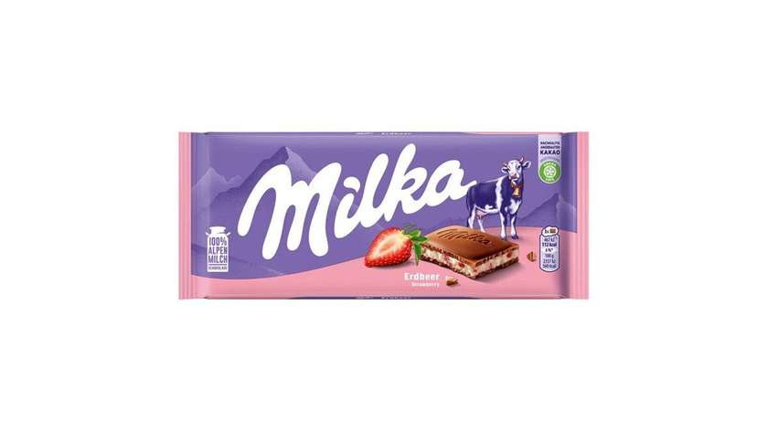 Milka Alpine Milk Chocolate with Cream Filling with Strawberry Flavor 100g