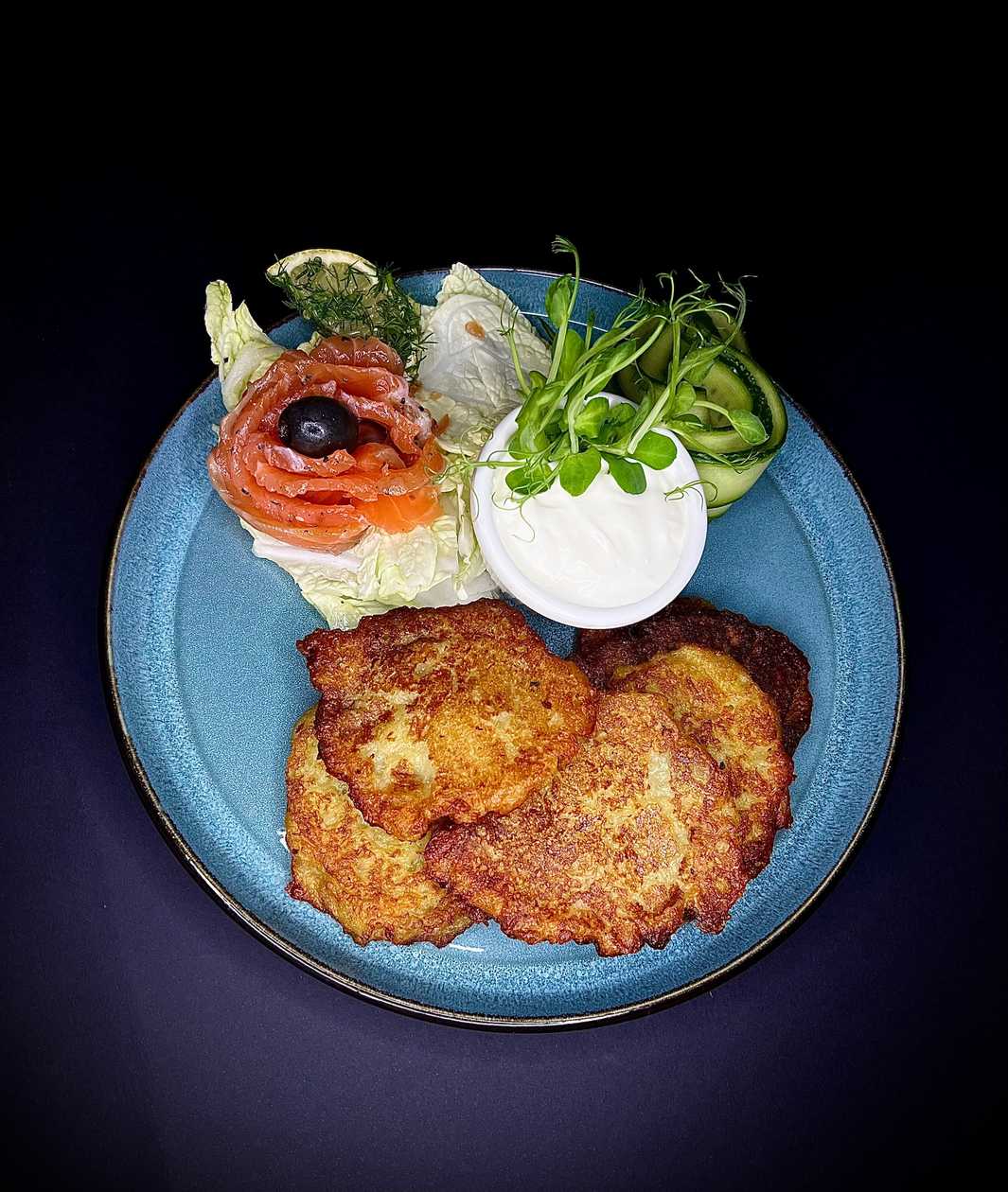 Potato pancakes with salmon