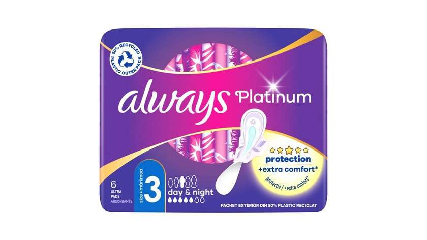 Always Platinum Day & Night Sanitary Pads with Wings 6 Pcs