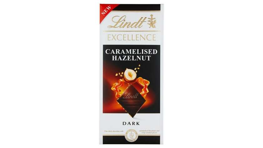 Lindt Excellence Dark Chocolate with Caramelized Hazelnuts and Crunchy Pieces of Caramel 100g