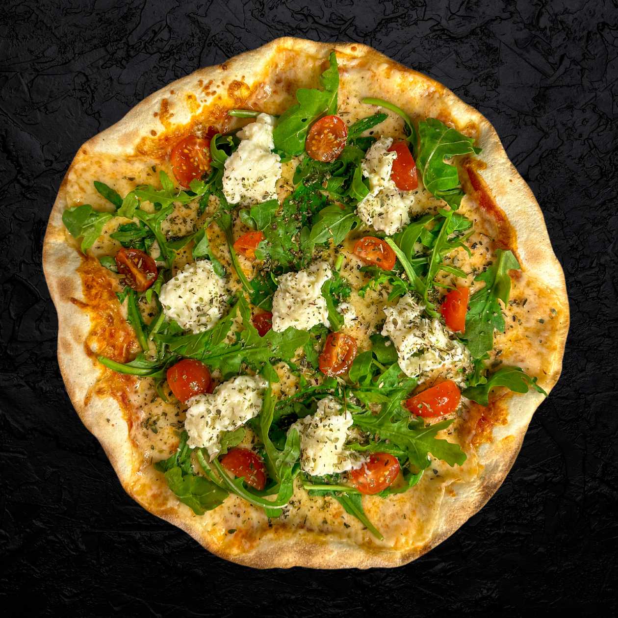 Pizza Rúcula, Tomate Cherry e Mozzarella Fresca Pequena