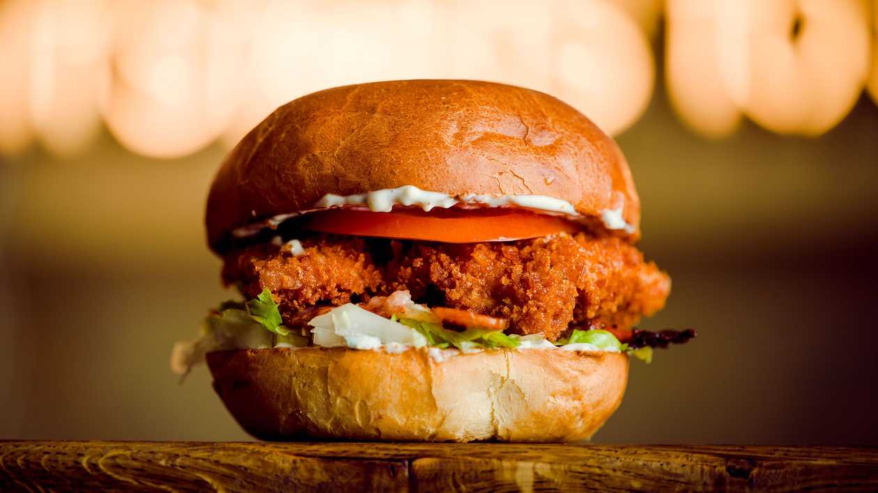 Blue bacon chicken burger