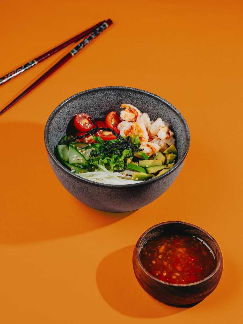 Bowl with shrimps