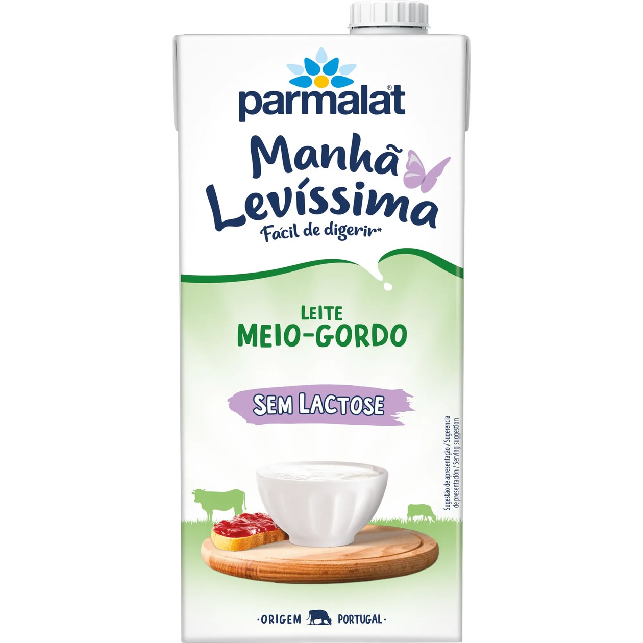 Leite UHT Meio Gordo Sem Lactose Manhã Levíssima Parmalat 1 lt (validade a acabar)