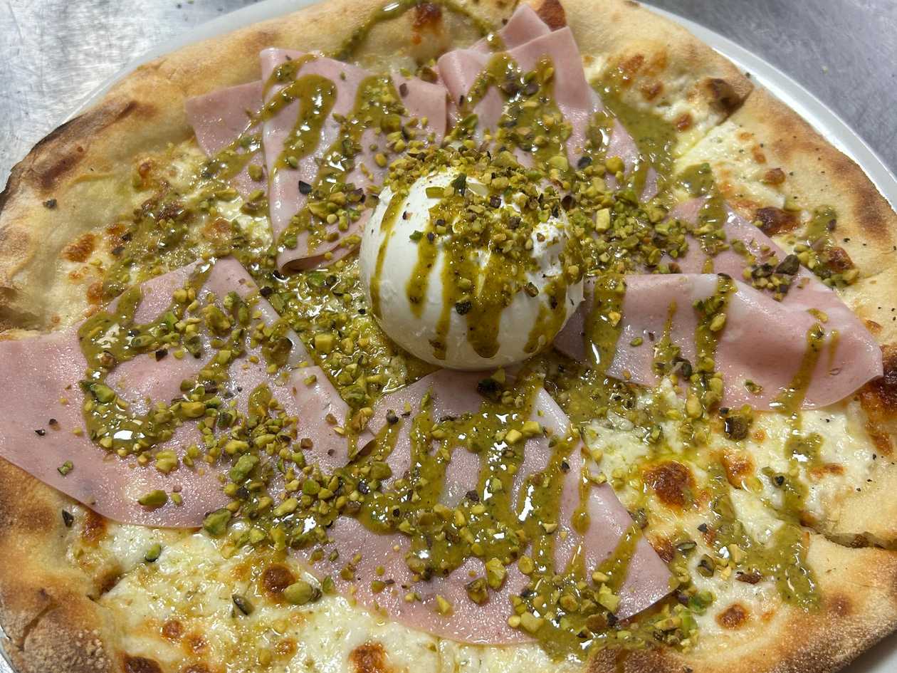Pistacchio and Mortadella Pizza