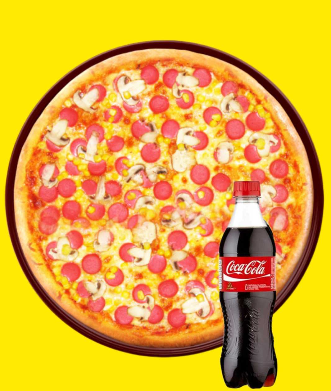 SOSİSLİ 🍄 Mantarlı 🍕PENDİRLİ 🍕 PİZZA  ( 25 cm.) + COLA (300 ml.)