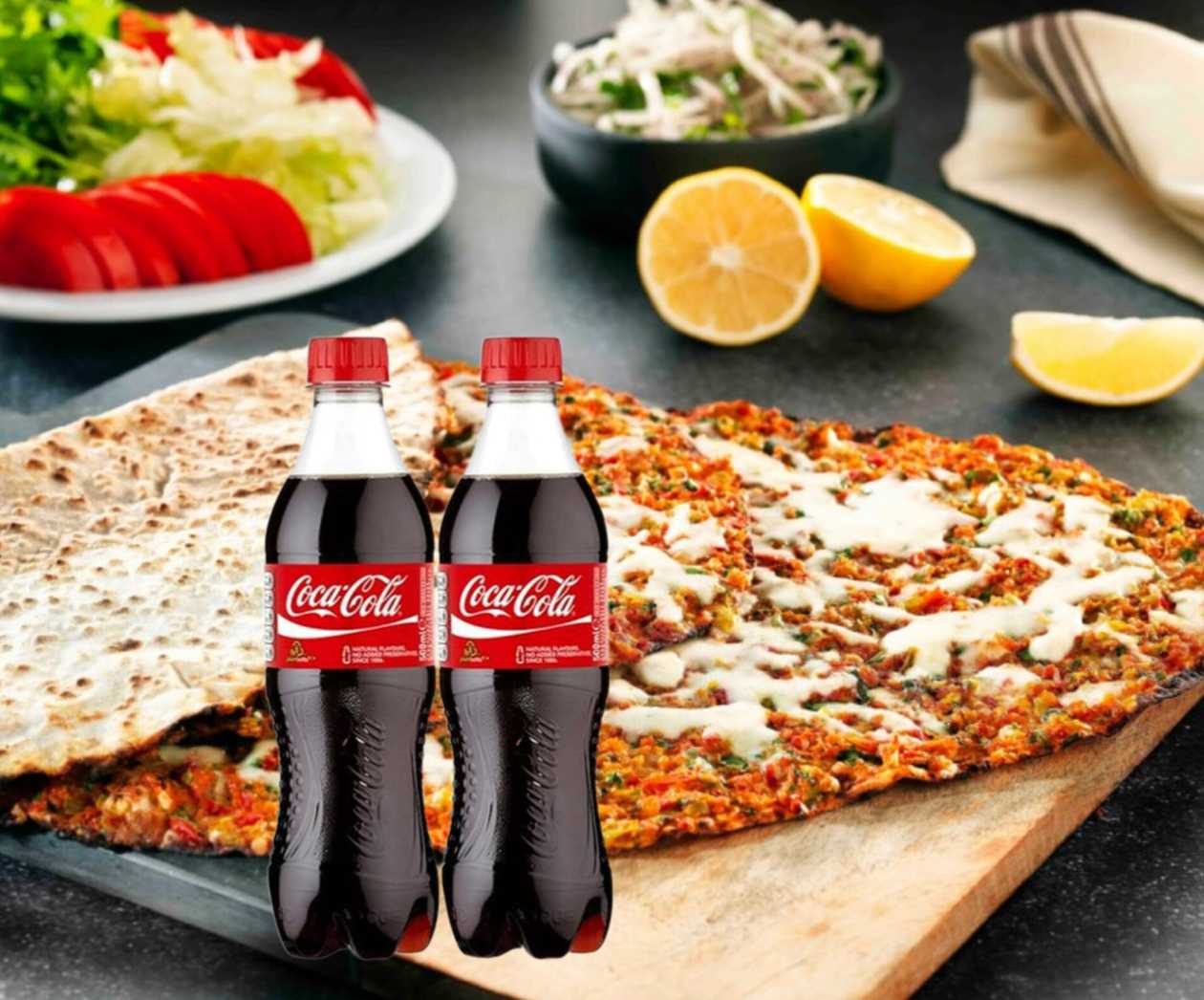 4 LAHMACUN PENDİRLİ. ( 35 cm.) + 2 COLA (300 ml.)
