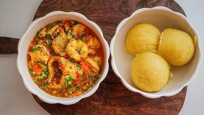 Vib'eat Special (Seafood) Okro Soup and Poundo or Wheat