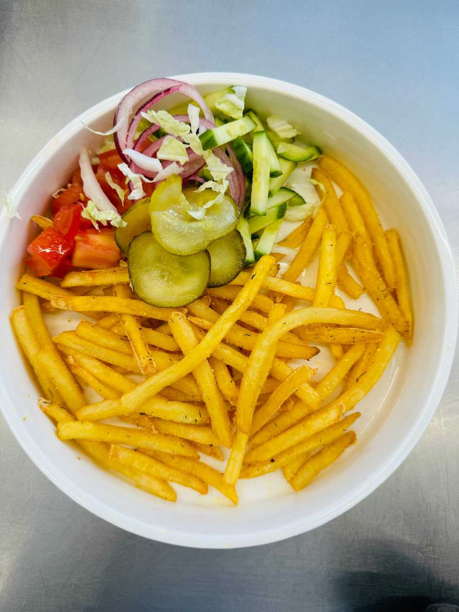 French fries with vegetables