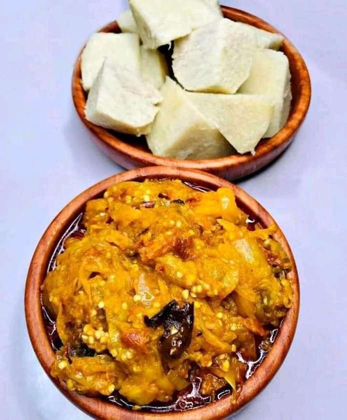 Boiled Yam or Plantain with Garden Eggs Stew